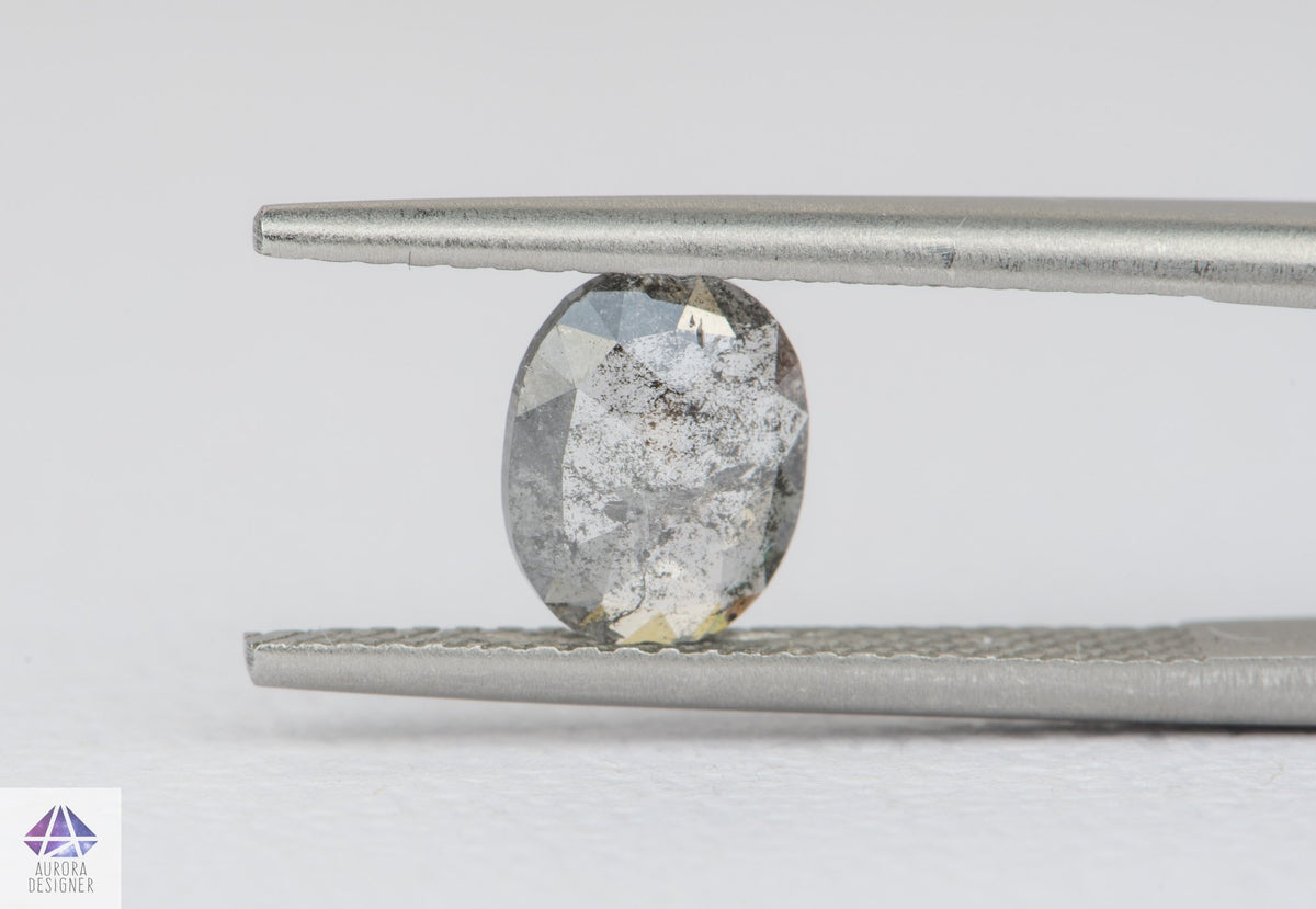 0.93ct Oval Shape Salt and Pepper Rosecut Diamond, 7.6*6.2*2.1mm SPS22