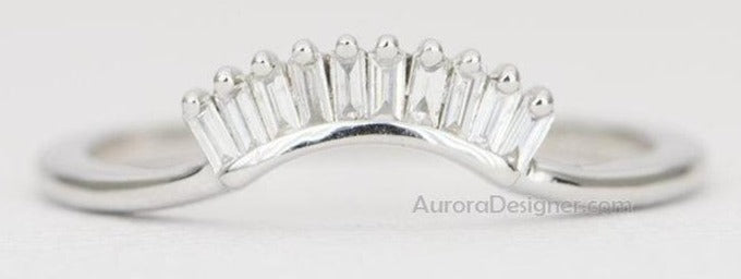 10 Ten Baguette Diamond Crown Wedding Band 14K Gold Contoured Ring AD1445