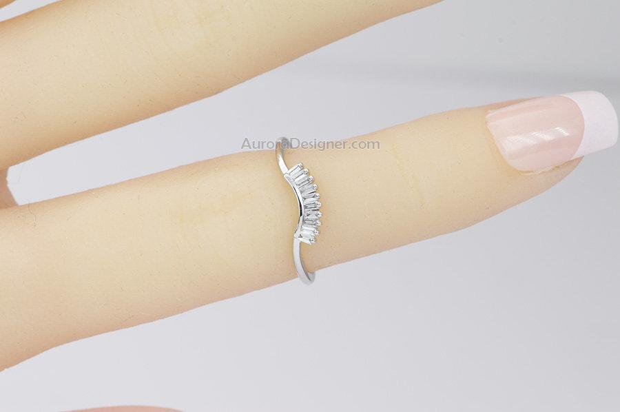 10 Ten Baguette Diamond Crown Wedding Band 14K Gold Contoured Ring AD1445