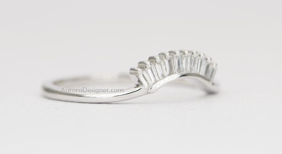 10 Ten Baguette Diamond Crown Wedding Band 14K Gold Contoured Ring AD1445