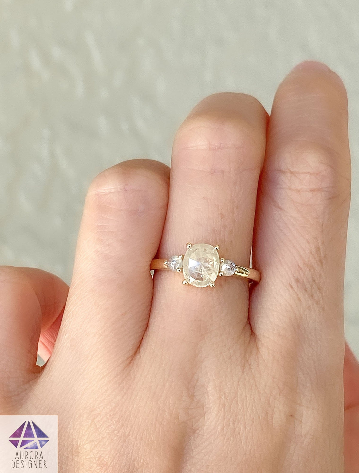 1.16ct Milky White Diamond Engagement Ring 14K Yellow Gold Three-Stone Salt and Pepper AD1525-5