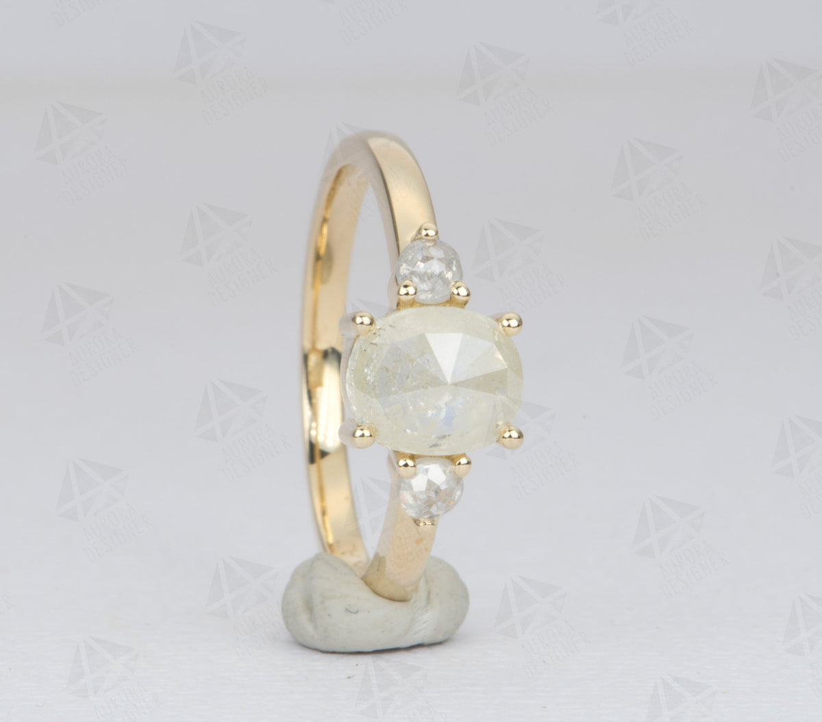 1.16ct Milky White Diamond Engagement Ring 14K Yellow Gold Three-Stone Salt and Pepper AD1525-5