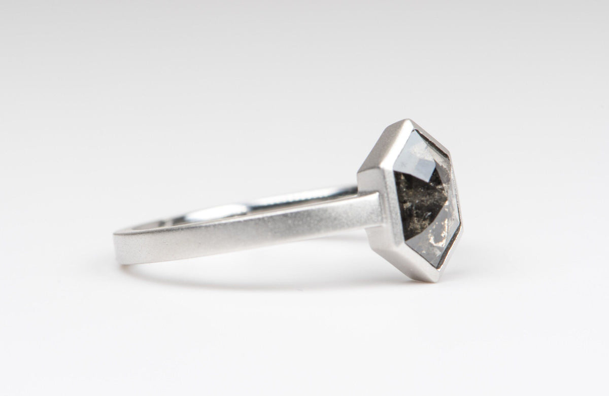 1.19ct Hexagon Salt and Pepper Diamond 14K White Gold Engagement Ring R6047