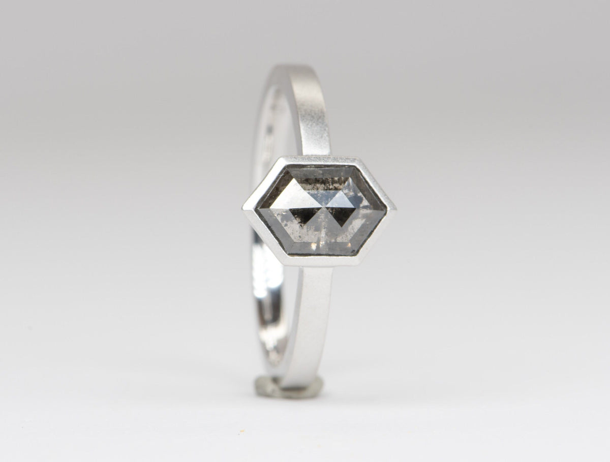 1.19ct Hexagon Salt and Pepper Diamond 14K White Gold Engagement Ring R6047