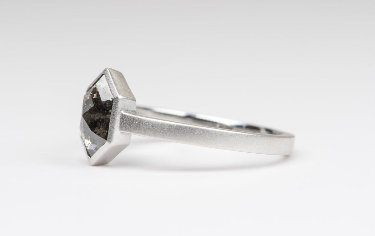 1.19ct Hexagon Salt and Pepper Diamond 14K White Gold Engagement Ring R6047