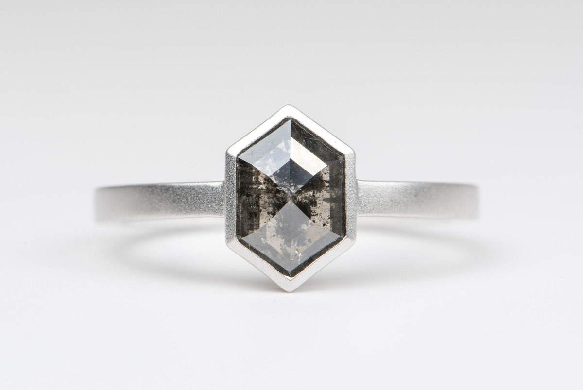 1.19ct Hexagon Salt and Pepper Diamond 14K White Gold Engagement Ring R6047