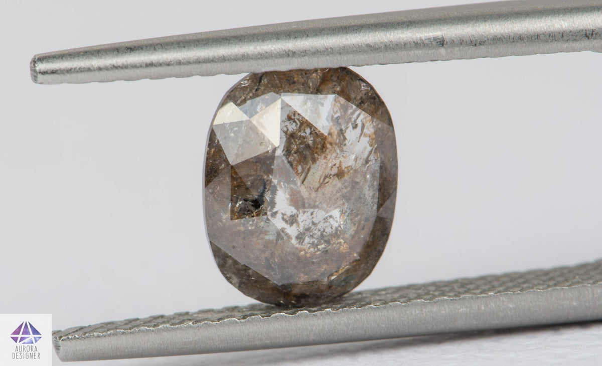 1.19ct Oval Shape Salt and Pepper Rosecut Diamond, 8.6*6.7*2.4mm SPS99