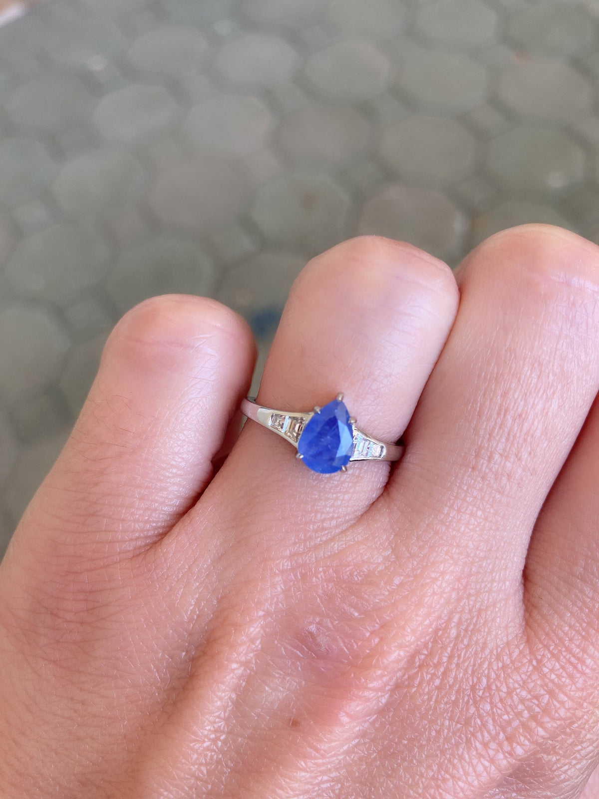 1.24ct Rustic Sapphire Moissanite Side Engagement Ring 14K White Gold AD2118-2