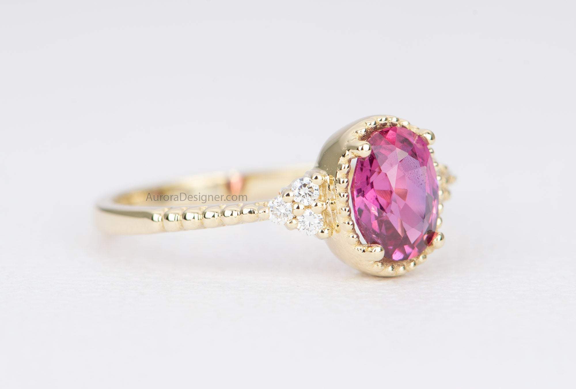 Modern Vintage 14K Pink Gold 3.0 CT Light Pink Sapphire Wedding Ring  Engagement Ring R302-PGLPS