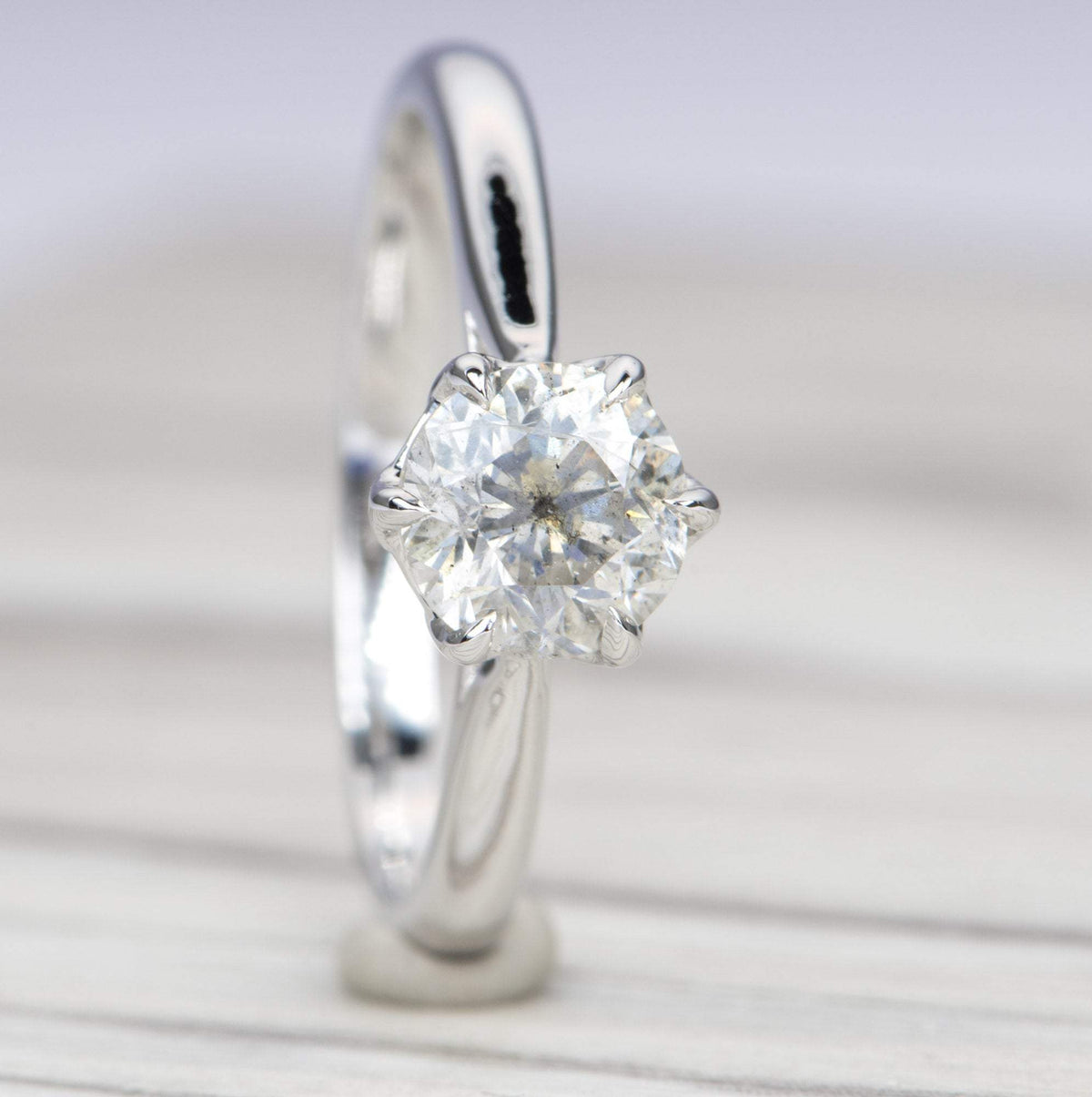 1.2ct Round Brilliant Cut Salt and Pepper Diamond 14K White Gold Engagement Ring Tulip AD1540-8