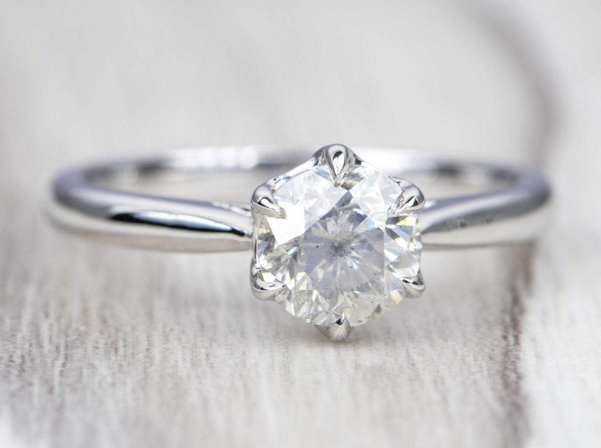 1.2ct Round Brilliant Cut Salt and Pepper Diamond 14K White Gold Engagement Ring Tulip AD1540-8