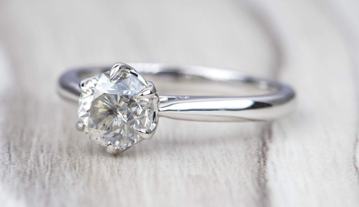 1.2ct Round Brilliant Cut Salt and Pepper Diamond 14K White Gold Engagement Ring Tulip AD1540-8