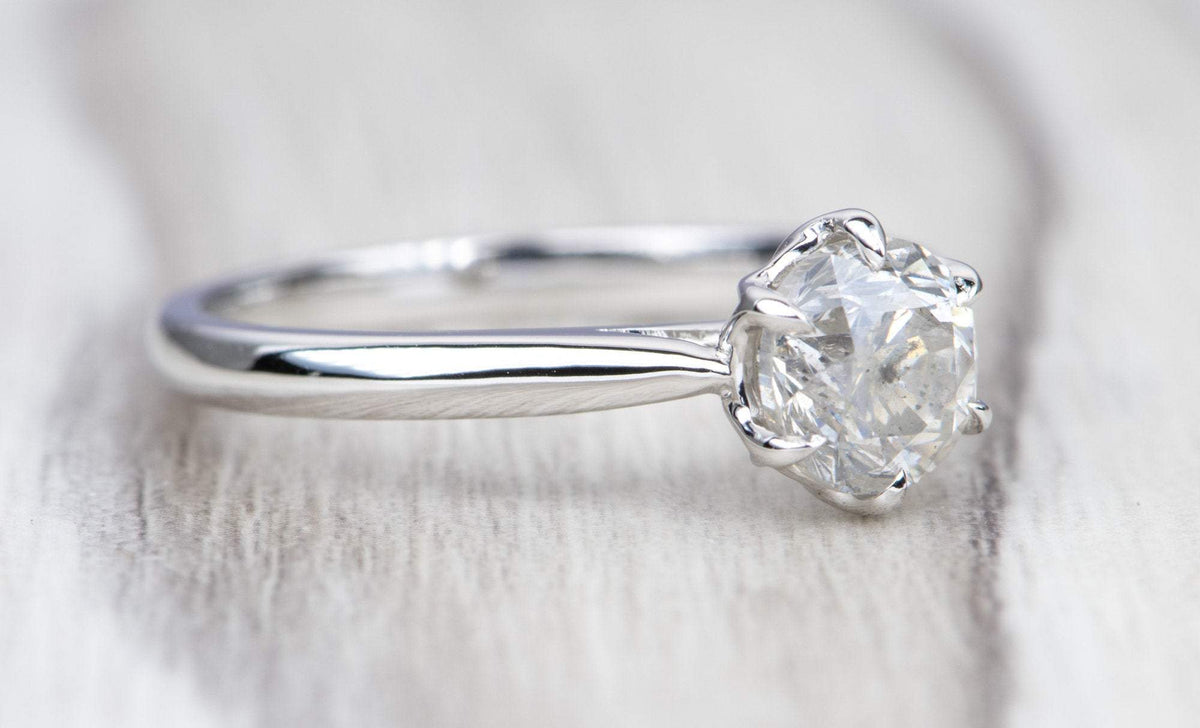 1.2ct Round Brilliant Cut Salt and Pepper Diamond 14K White Gold Engagement Ring Tulip AD1540-8