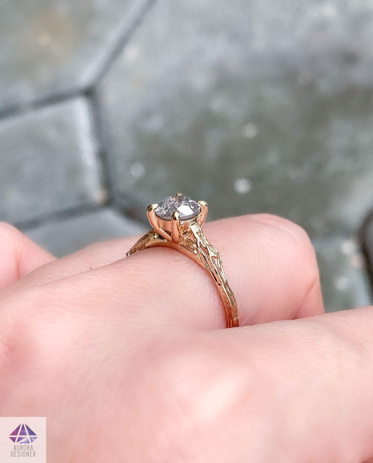 1.41ct Solitaire Salt and Pepper Diamond 14K White Gold Engagement Ring Nature Inspired AD2196-1