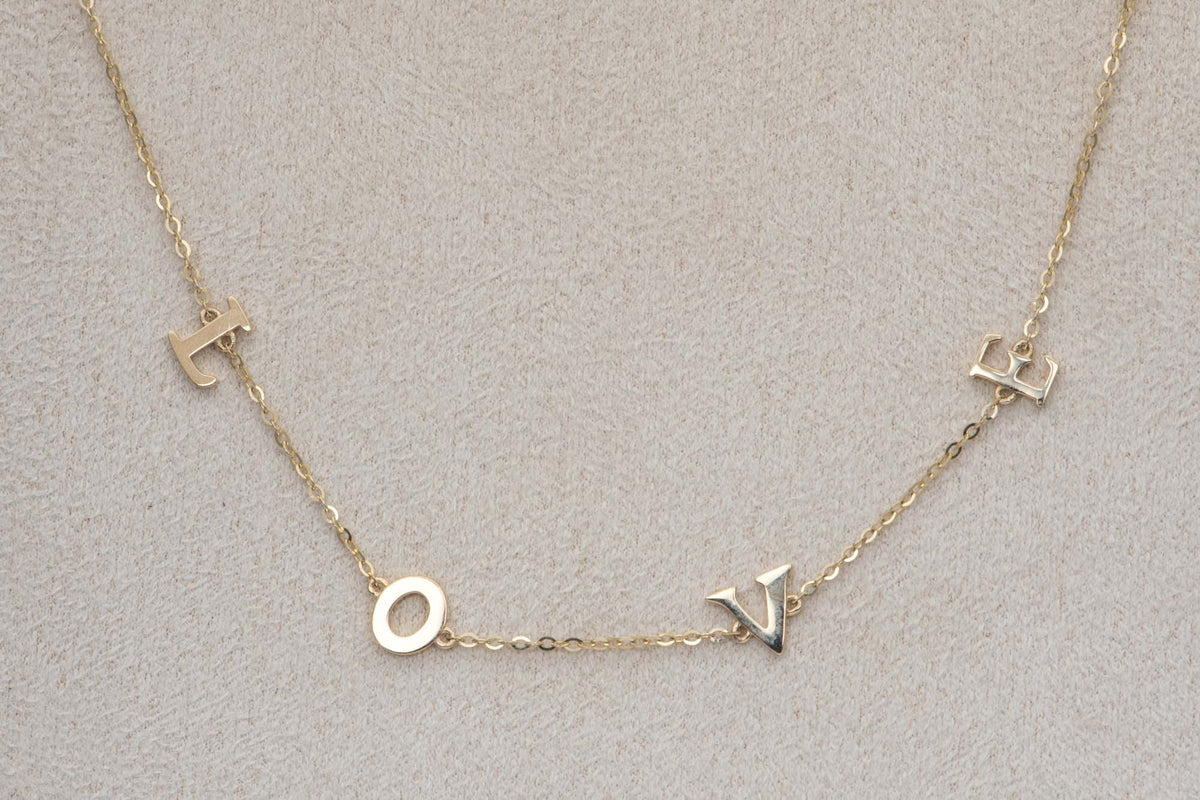 14K Gold Necklace Letter LOVE Unique Layering Letters Alphabets Customizable Personalized AD2210