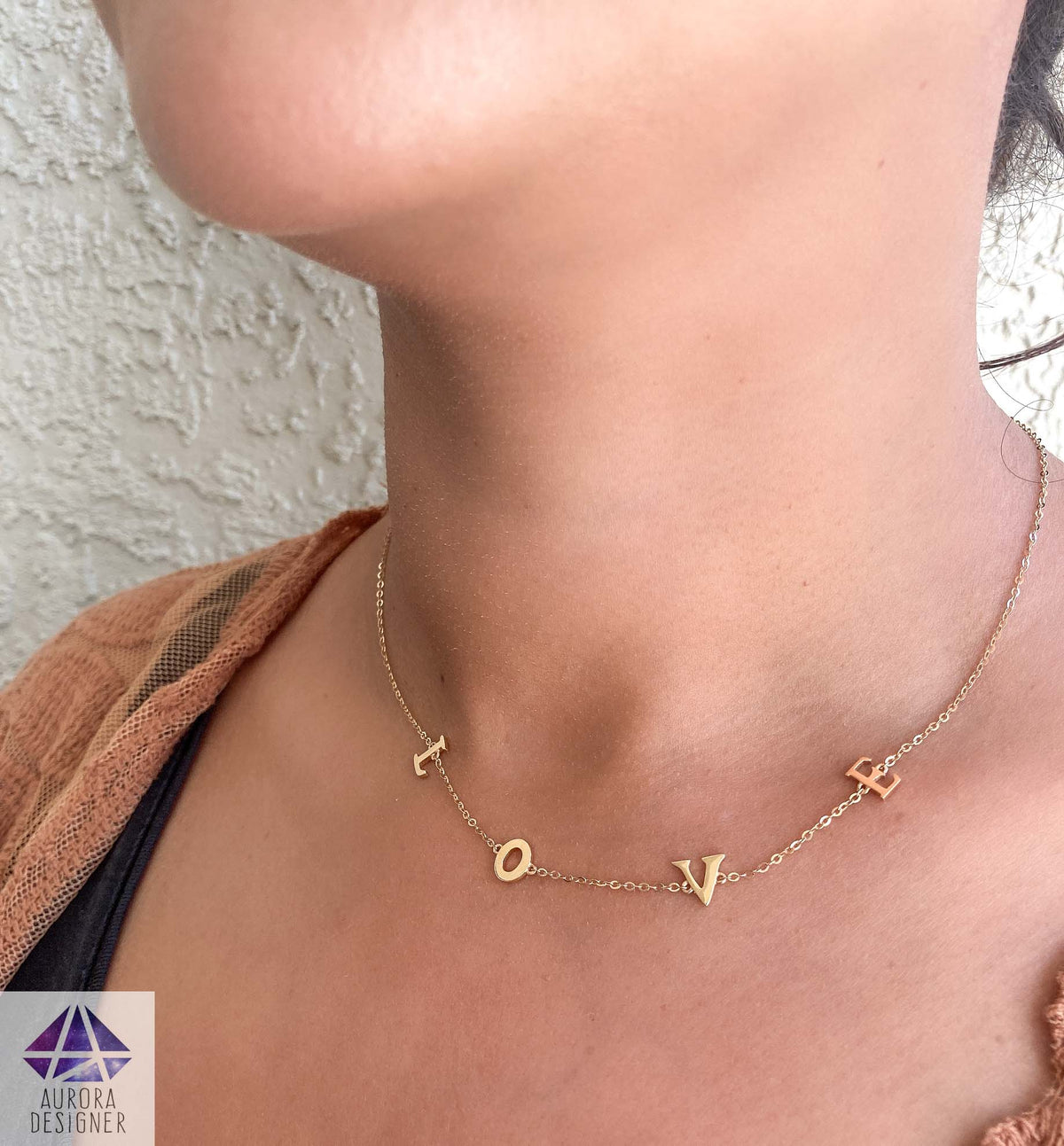 14K Gold Necklace Letter LOVE Unique Layering Letters Alphabets Customizable Personalized AD2210