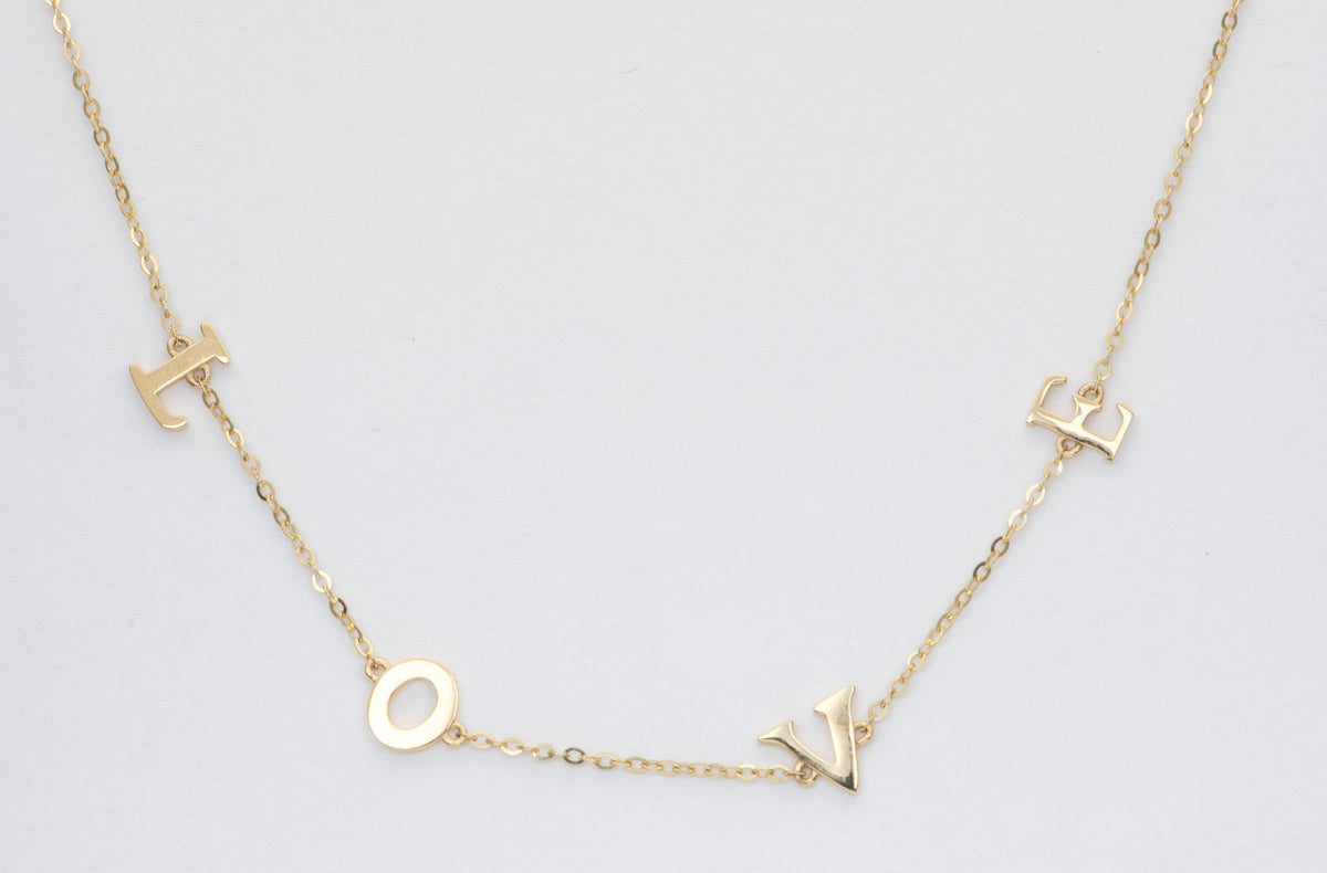 14K Gold Necklace Letter LOVE Unique Layering Letters Alphabets Customizable Personalized AD2210