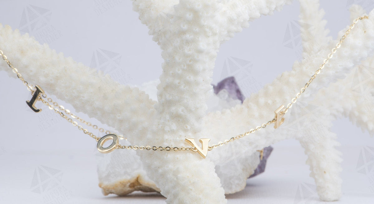 14K Gold Necklace Letter LOVE Unique Layering Letters Alphabets Customizable Personalized AD2210