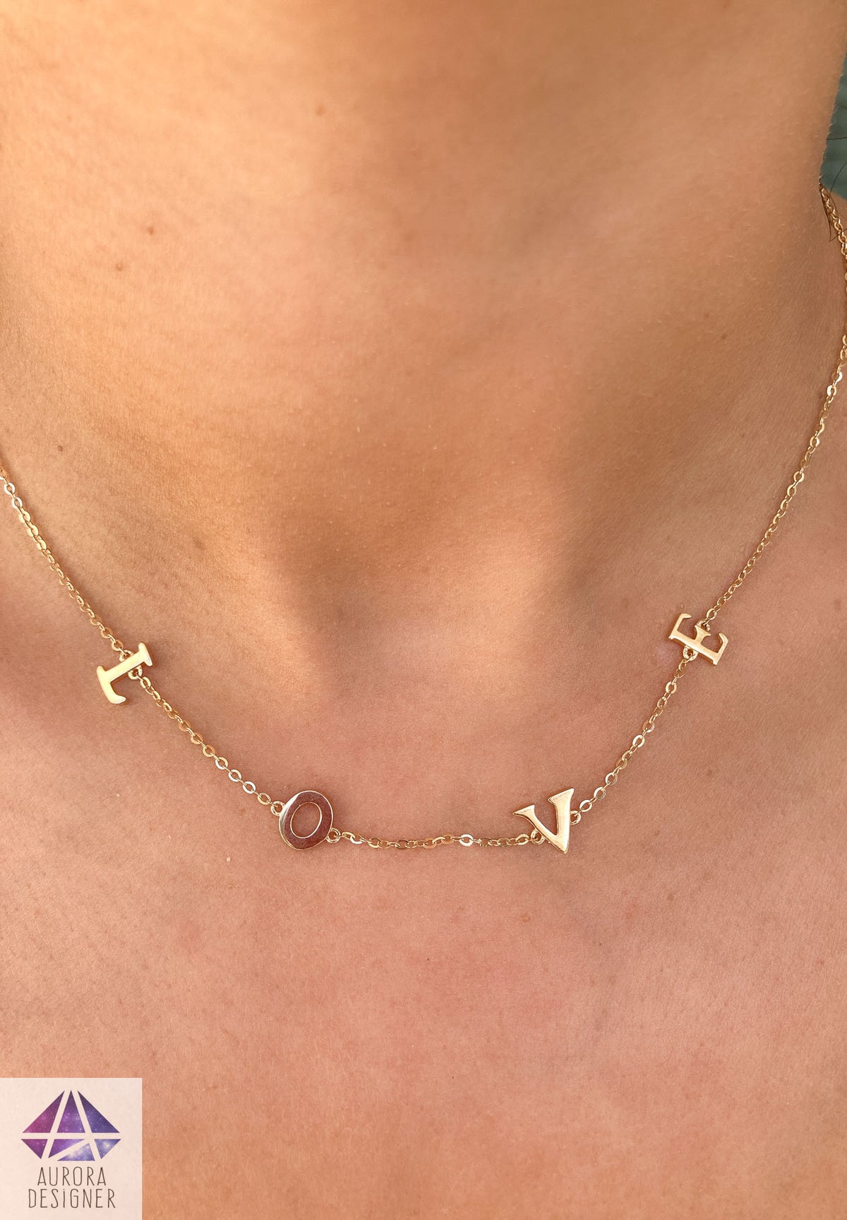 14K Gold Necklace Letter LOVE Unique Layering Letters Alphabets Customizable Personalized AD2210