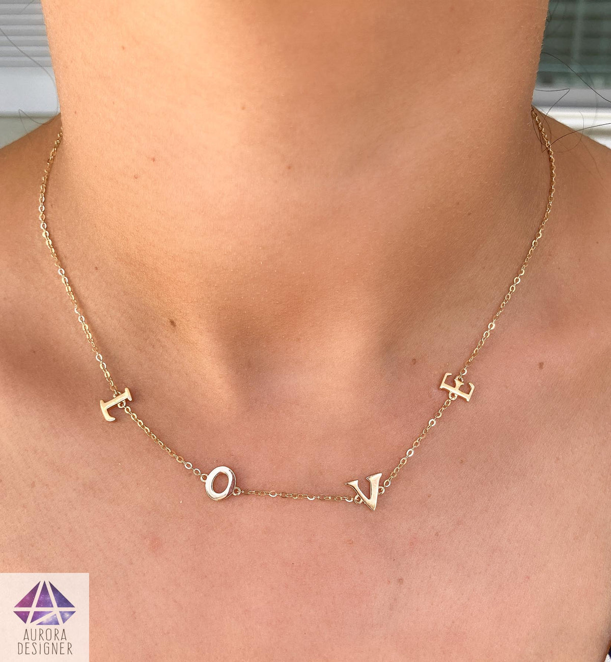 14K Gold Necklace Letter LOVE Unique Layering Letters Alphabets Customizable Personalized AD2210