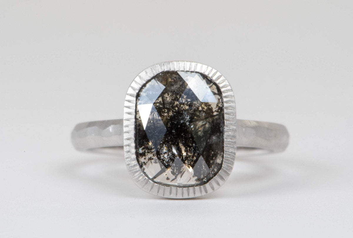 1.71ct Rectangle Salt and Pepper Diamond 14K White Gold Engagement Ring R6051