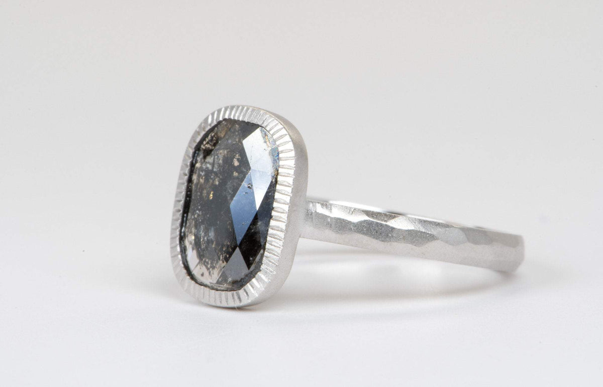 1.71ct Rectangle Salt and Pepper Diamond 14K White Gold Engagement Ring R6051