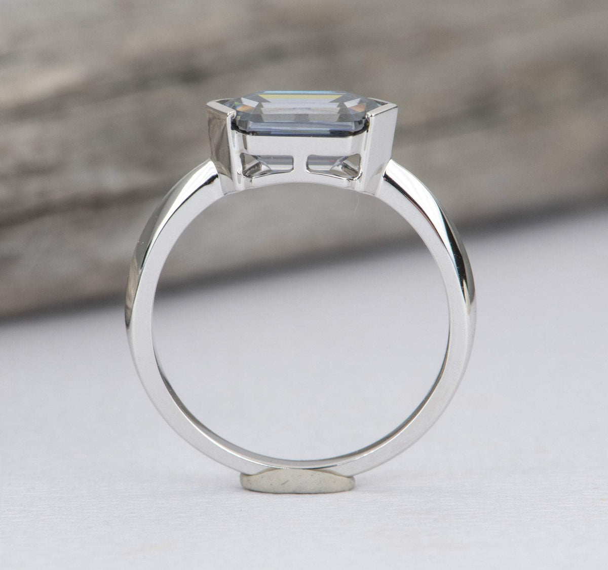 1.86ct Hexagon Shape Gray Moissanite Engagement Ring 14K White Gold East West Set Knife Edge AD2333