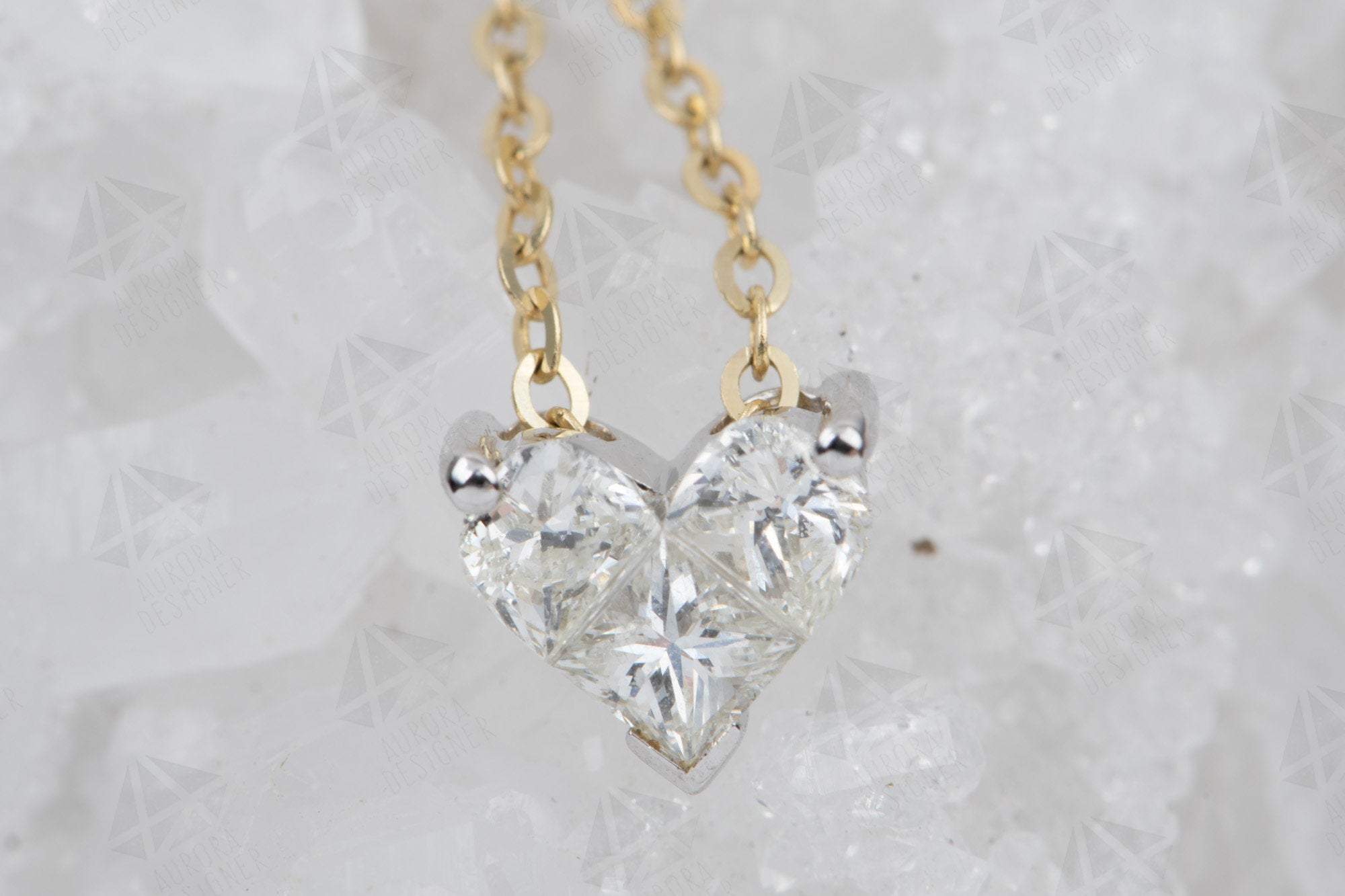 0.36ct Triple Three Diamond Heart Pendant Necklace 14k Gold
