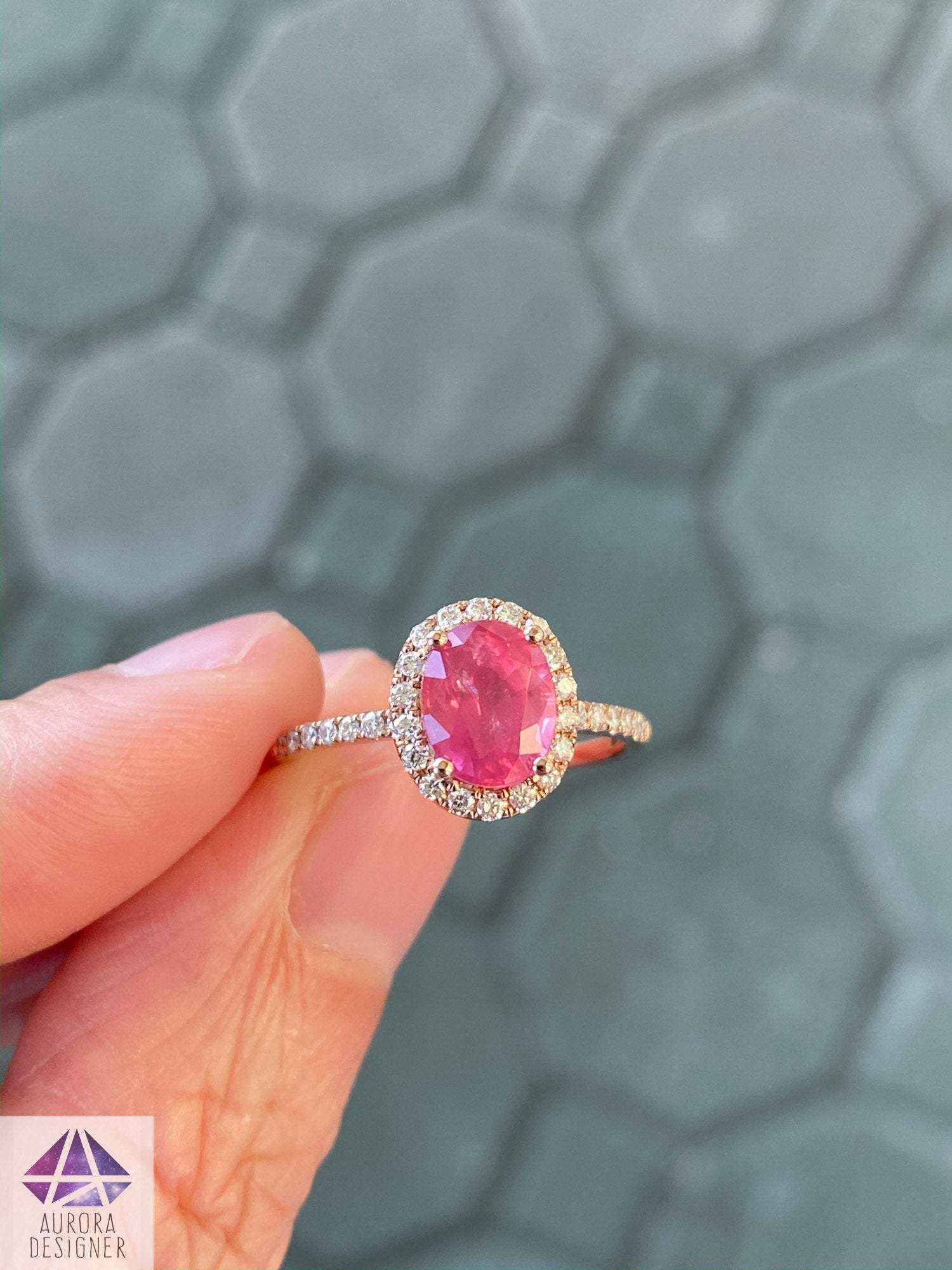 Scalloped Halo Pink Ring – Karina Ariana