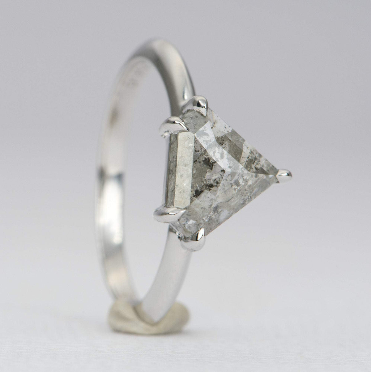 1.92ct Shield Shape Salt and Pepper Diamond 14K White Gold Engagement Ring Knife Edge Band AD1896-6