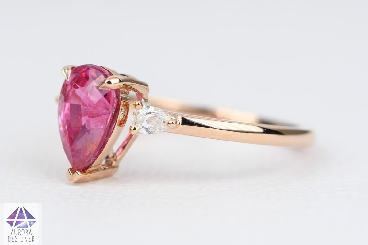 1.96ct Mahenge Spinel Pear Shape Diamond Sides Engagement Ring 14K Rose Gold AD1895-1