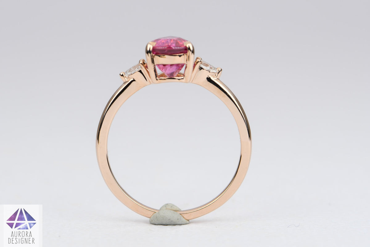 1.96ct Mahenge Spinel Pear Shape Diamond Sides Engagement Ring 14K Rose Gold AD1895-1