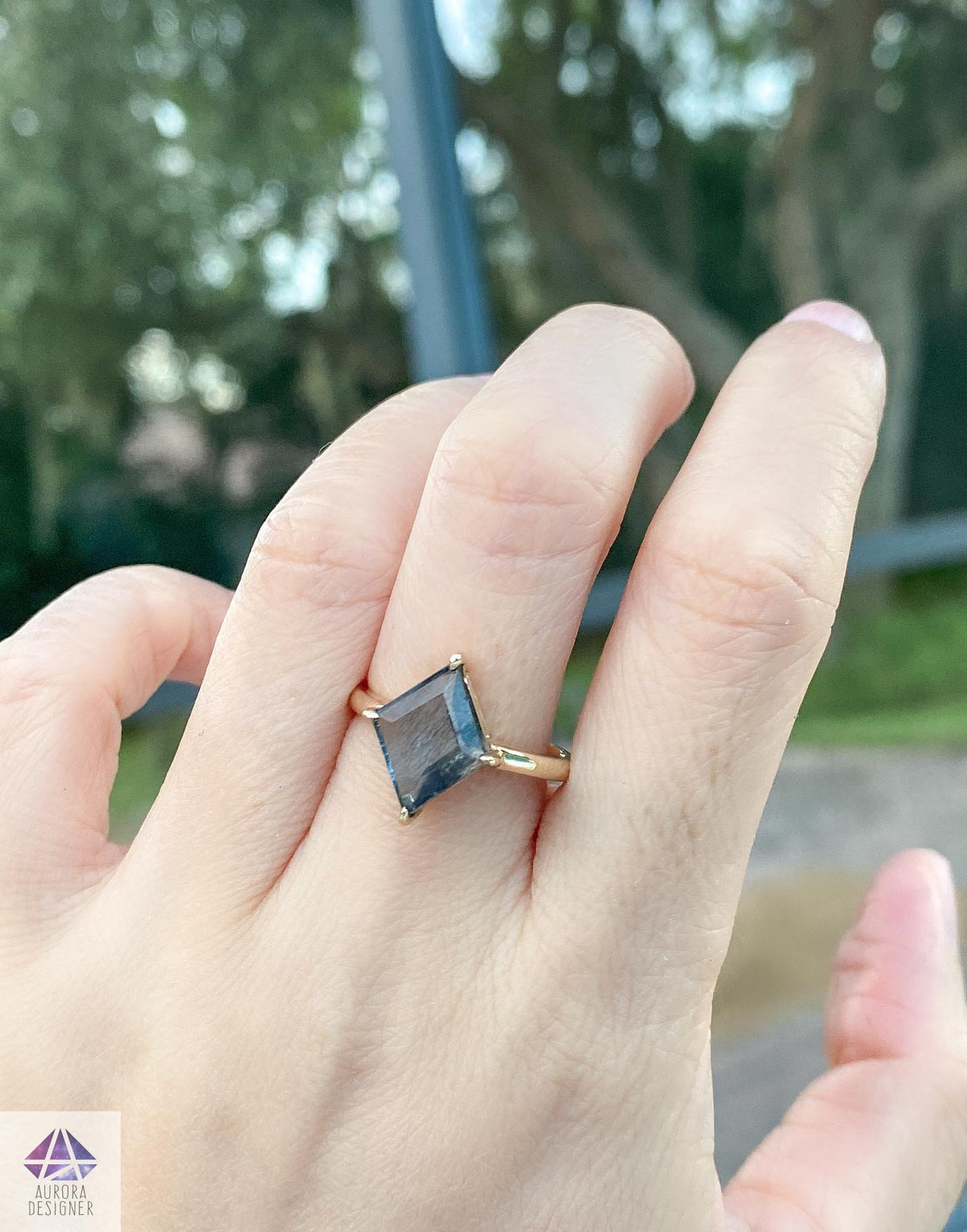 2.09ct Kite Shape Moss Aquamarine 14K Yellow Gold Engagement Ring OOAK Unique Alternative AD1686-36