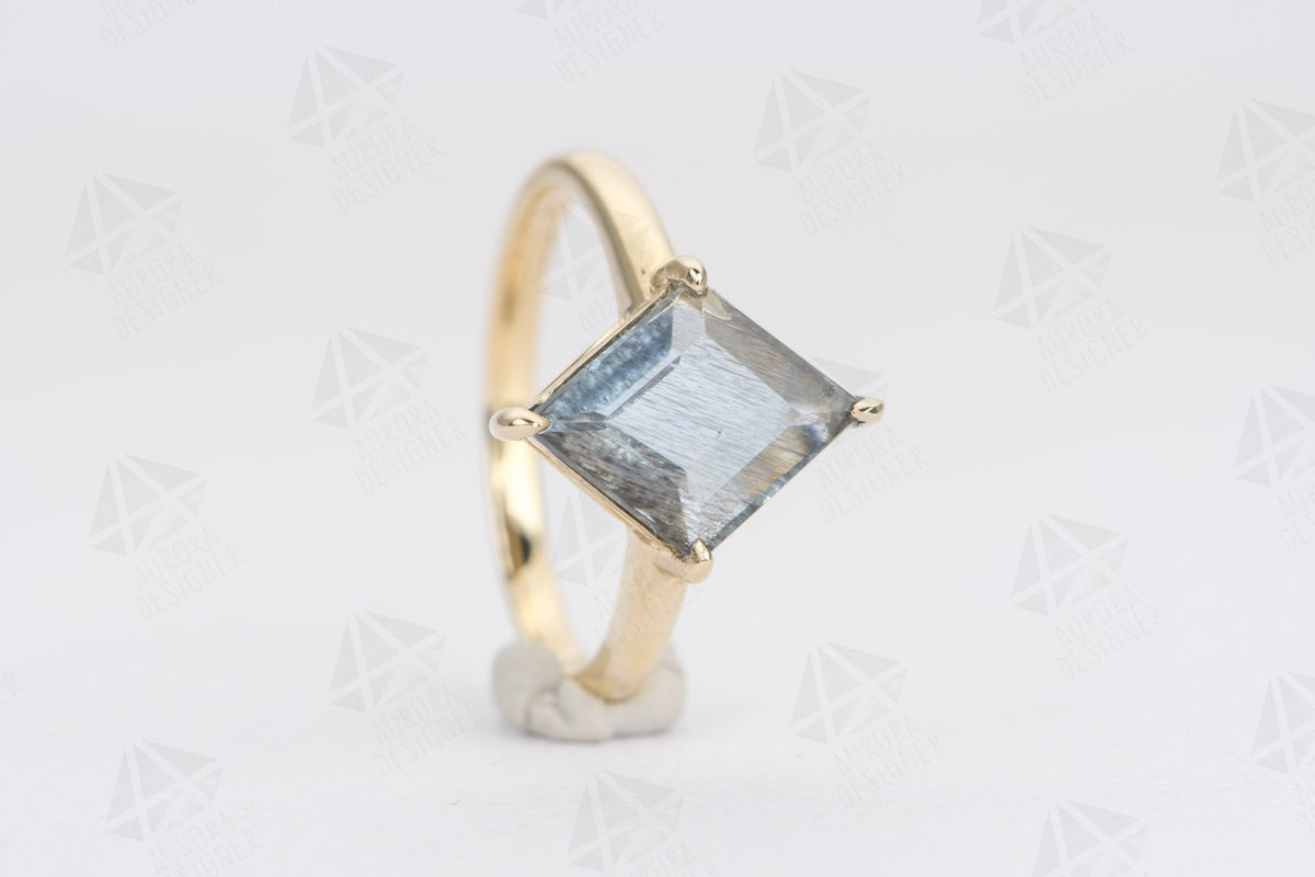 2.09ct Kite Shape Moss Aquamarine 14K Yellow Gold Engagement Ring OOAK Unique Alternative AD1686-36
