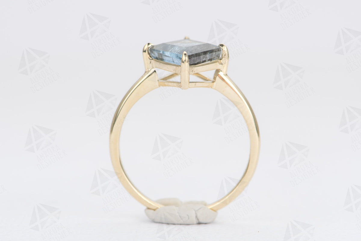 2.09ct Kite Shape Moss Aquamarine 14K Yellow Gold Engagement Ring OOAK Unique Alternative AD1686-36