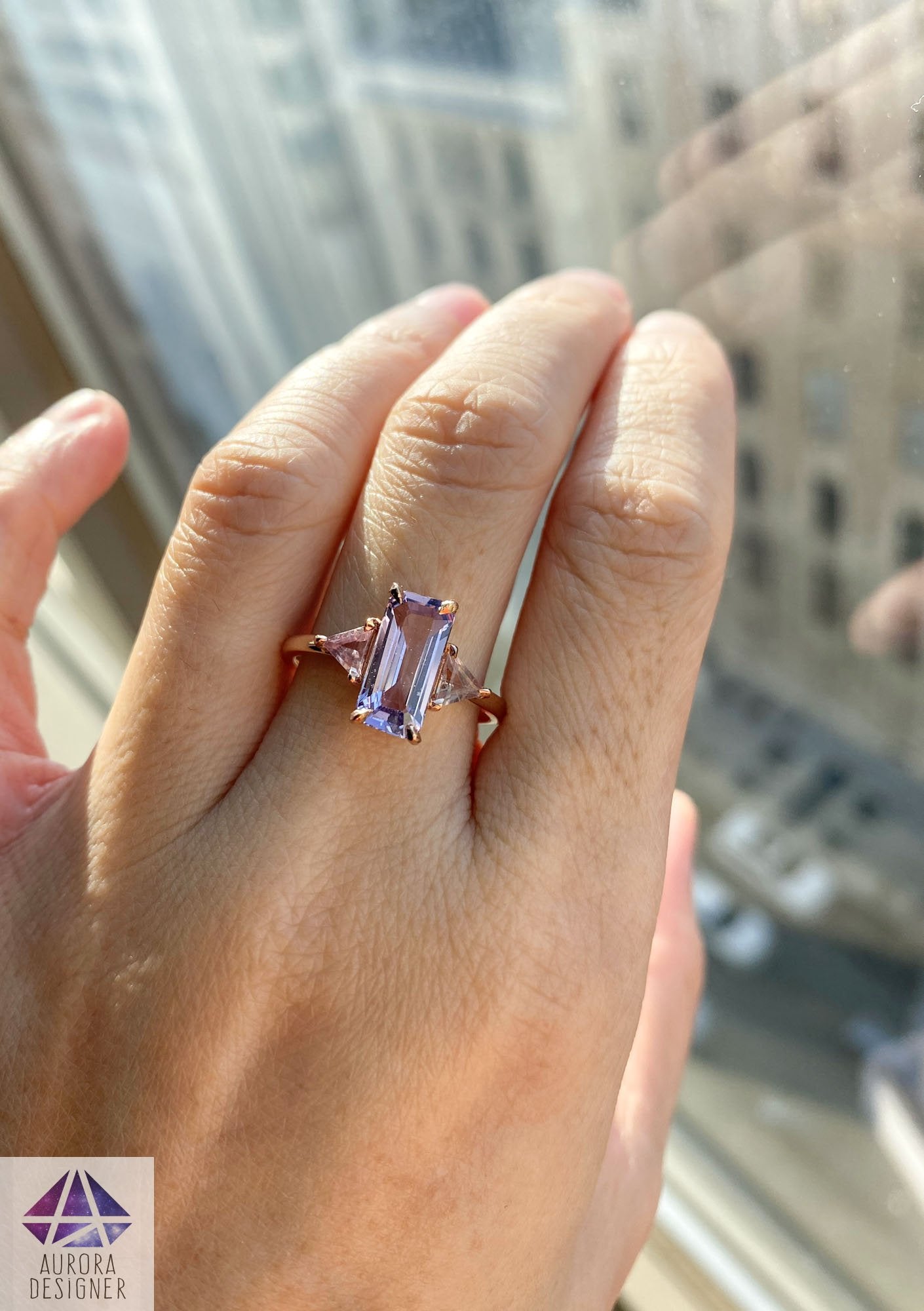 Delicate Rose Gold Peach Sapphire Ring Pink Sapphire Diamond 