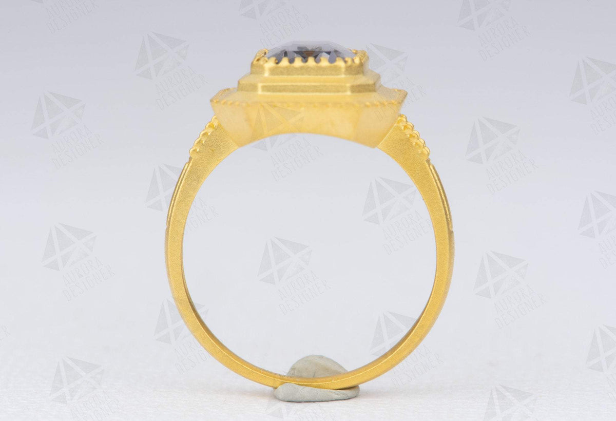 2.46ct Silver Gray Spinel 18K Yellow Gold Engagement Ring Diamond Shank Dark Stormy Gray AD2041