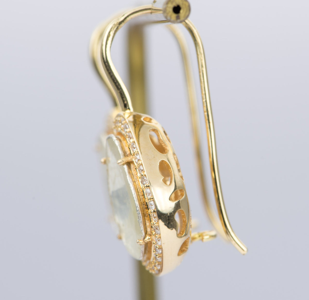2.59ct Diamond Slice Foil Back 14K Yellow Gold Diamond Halo Earrings OOAK AD2338