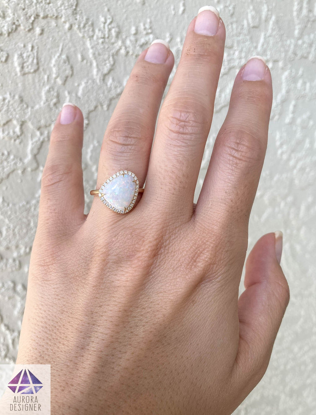 2.59ct Solid Australian Opal Diamond Halo Engagement Ring 14K Yellow Gold Flash of Fire AD2305