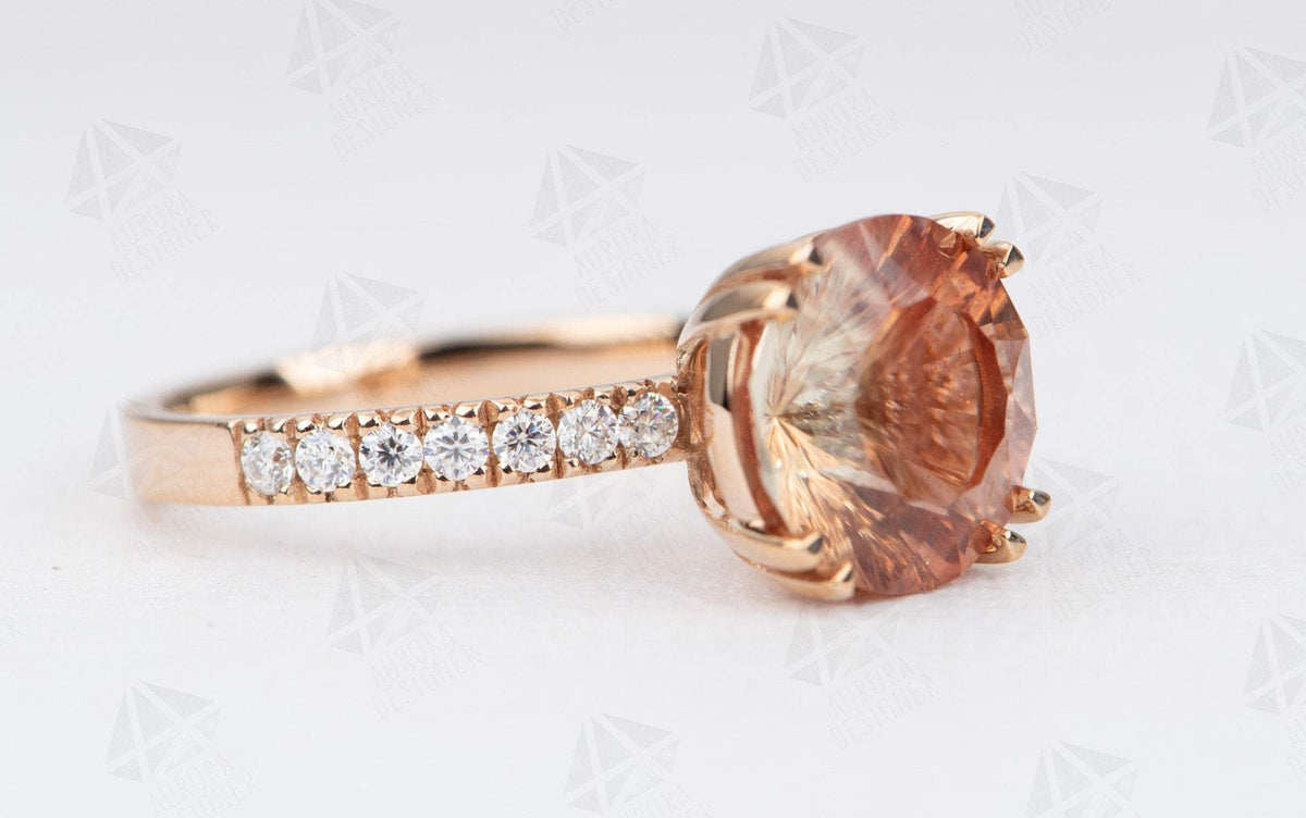 3.09ct Oregon Sunstone Engagement Ring 14K Rose Gold Half Eternity Moissanite Pave Red AD1827-2
