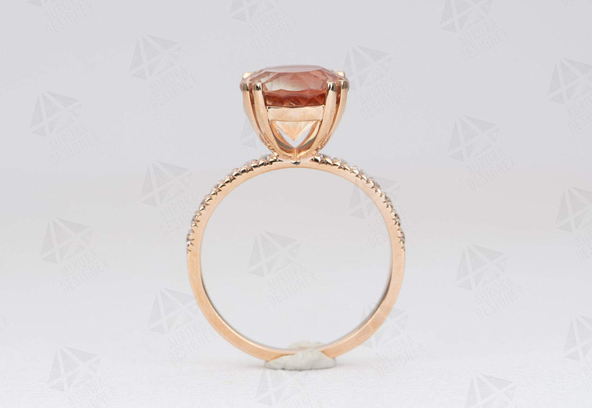 3.09ct Oregon Sunstone Engagement Ring 14K Rose Gold Half Eternity Moissanite Pave Red AD1827-2