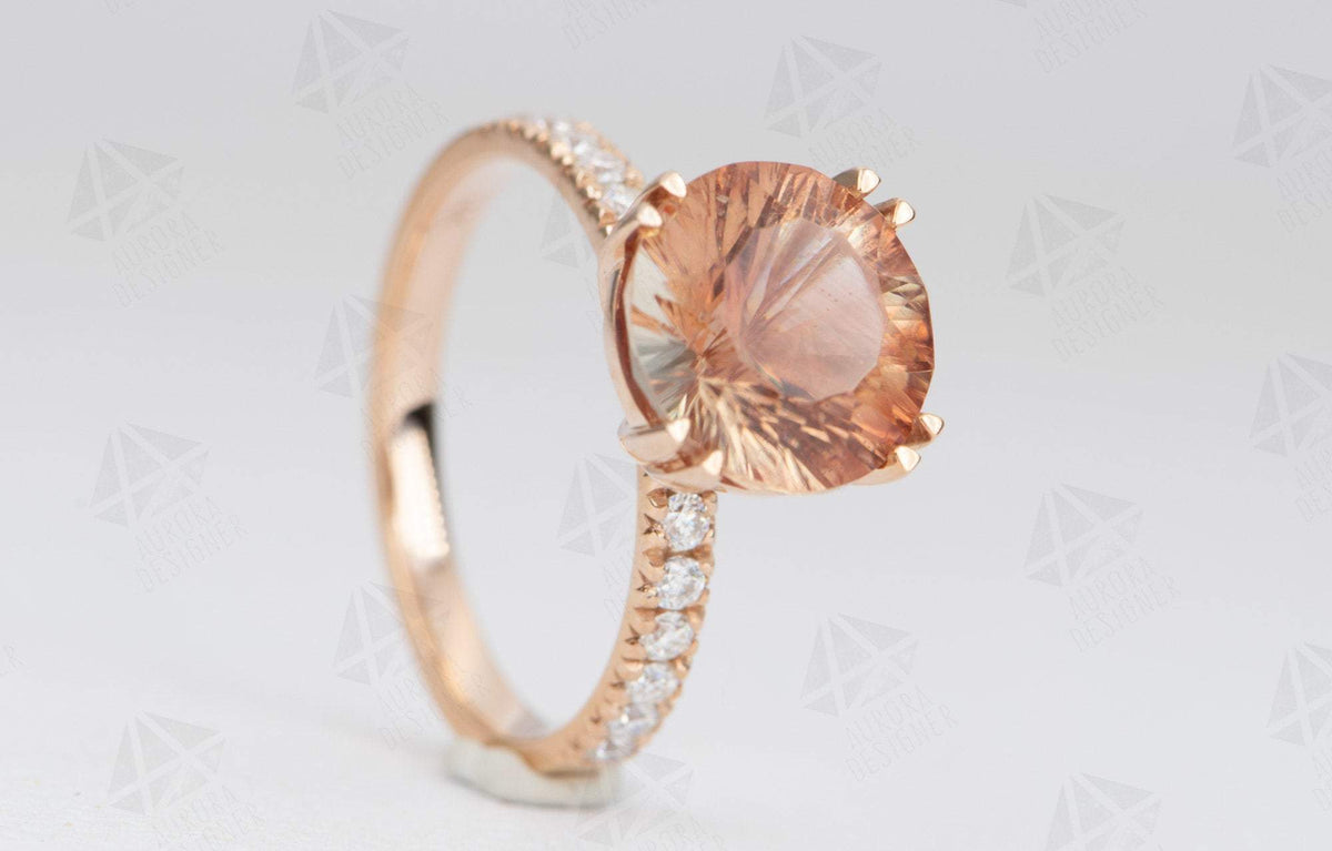 3.09ct Oregon Sunstone Engagement Ring 14K Rose Gold Half Eternity Moissanite Pave Red AD1827-2