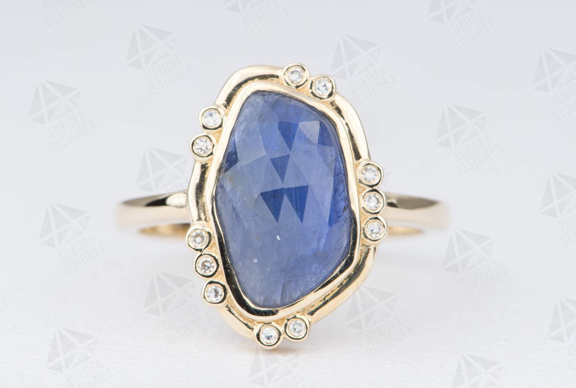 Half Blue Sapphire & Diamond Bezel Paper Clip Bracelet 14K Rose Gold / 7