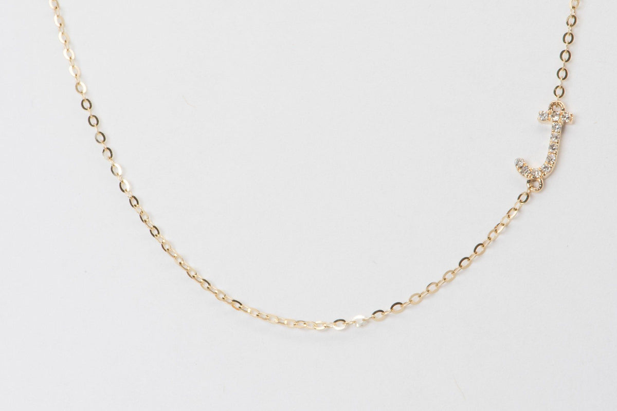 Personalizable Letter Alphabet Sideways Set 14K Gold 1mm Diamond Pave 17.5" Necklace Chain M4002 Aurora Designer