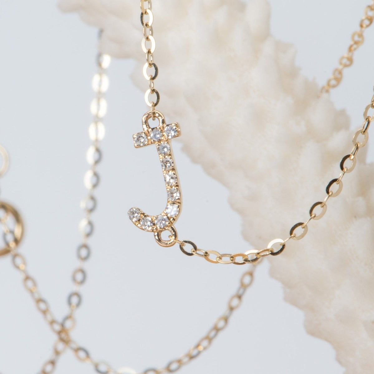Personalizable Letter Alphabet Sideways Set 14K Gold 1mm Diamond Pave 17.5" Necklace Chain M4002 Aurora Designer
