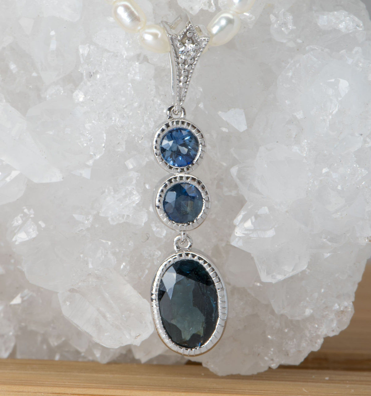 2.01ct Nigerian and Australian Sapphire Victorian Style Pendant 14K White Gold R4013-1 Aurora Designer