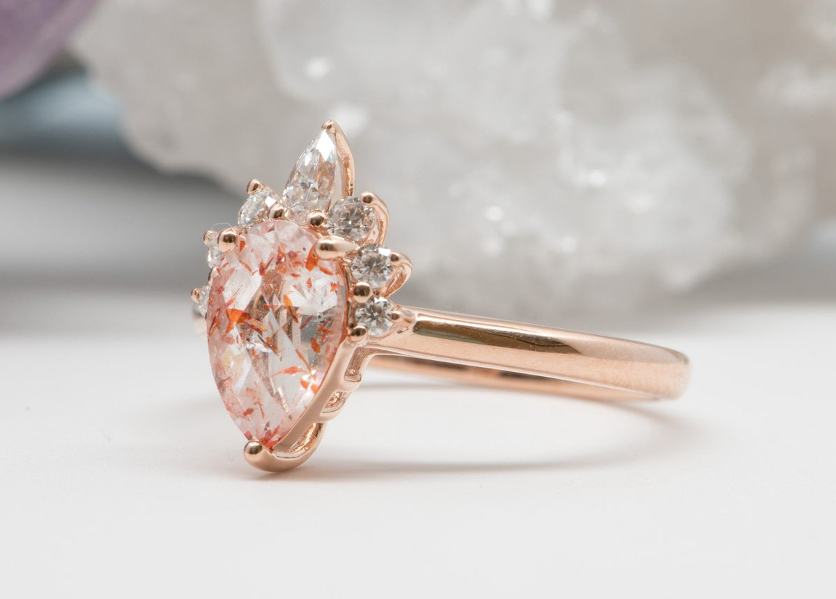 1.11ct Pear-Shape Quartz with Hematite 14K Rose Gold Engagement Ring R6023 Aurora Designer
