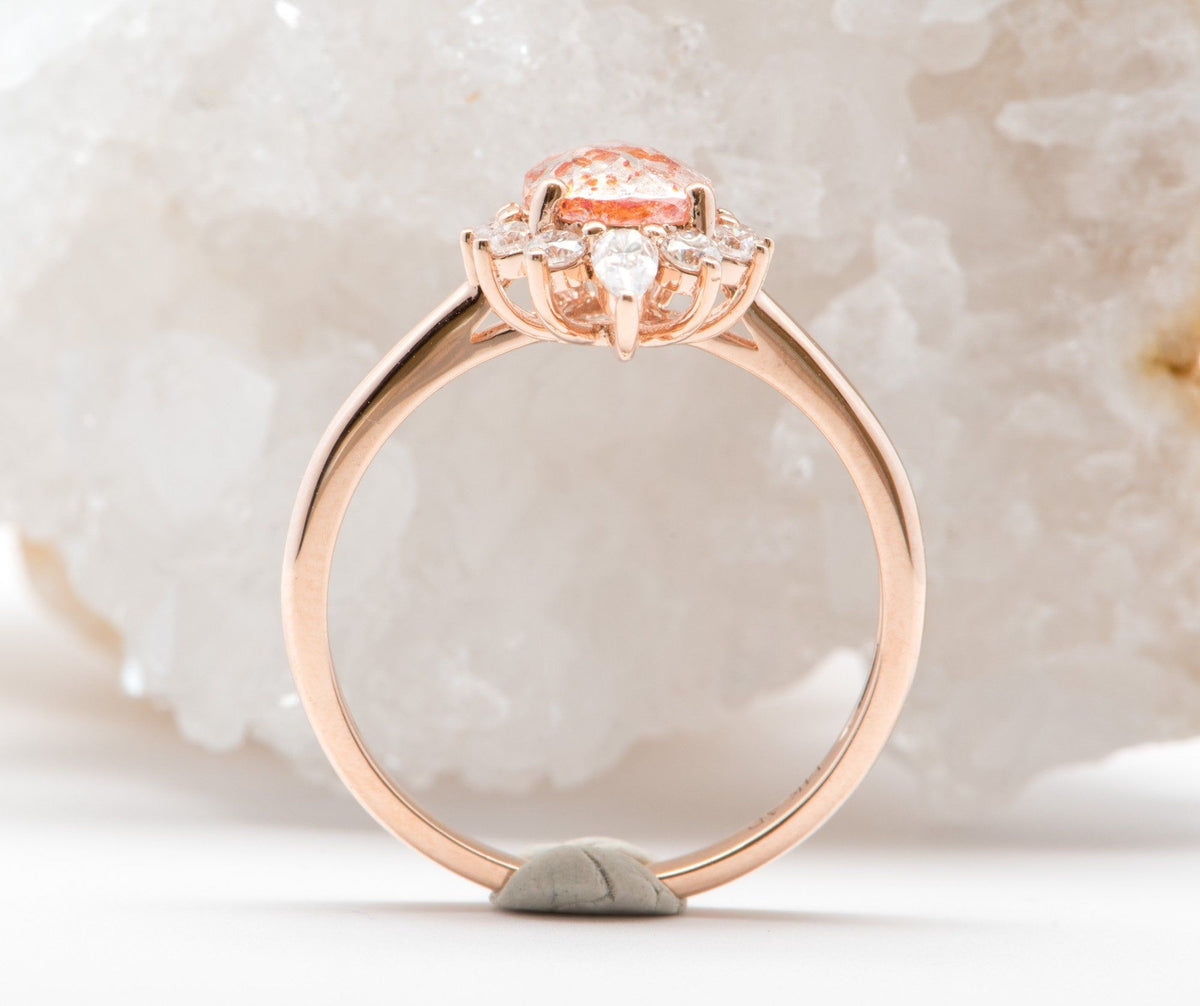1.11ct Pear-Shape Quartz with Hematite 14K Rose Gold Engagement Ring R6023 Aurora Designer