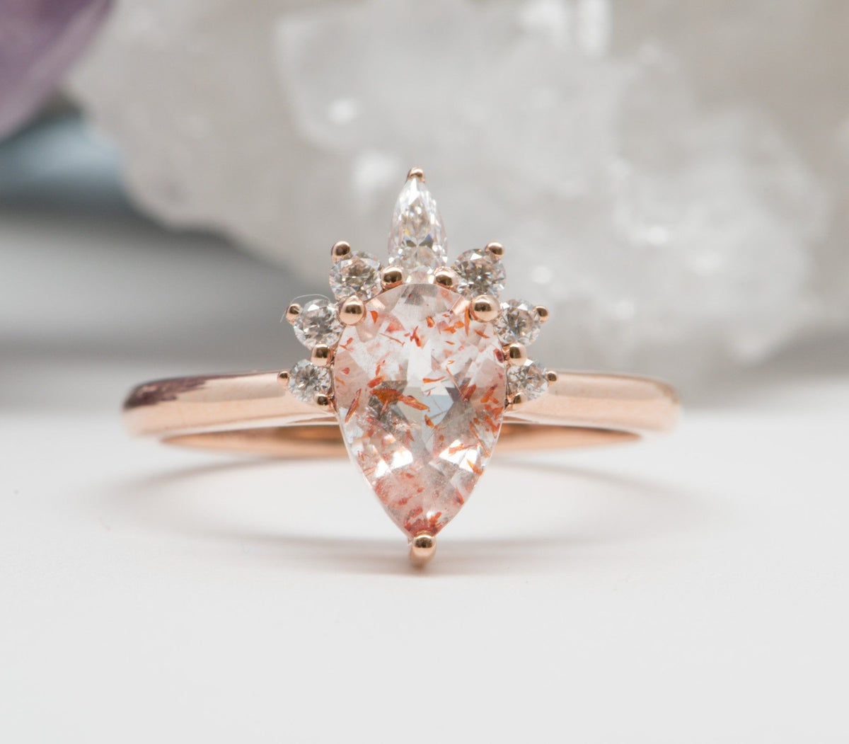 1.11ct Pear-Shape Quartz with Hematite 14K Rose Gold Engagement Ring R6023 Aurora Designer