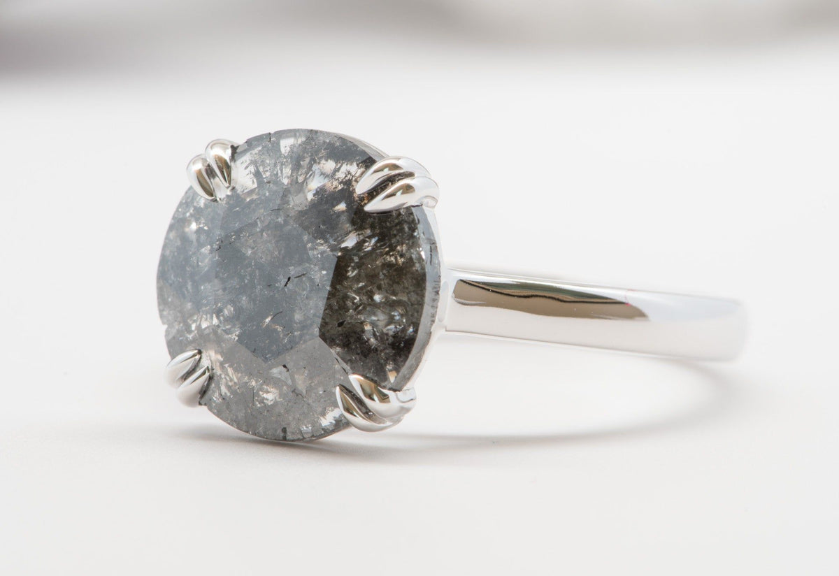 2.37ct Large Rose Cut Salt and Pepper Diamond 14K White Gold Engagement Ring R6001 Aurora Designer